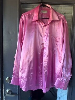 Karl Knox Satin Long-Sleeve Button-Up Shirt in Pink